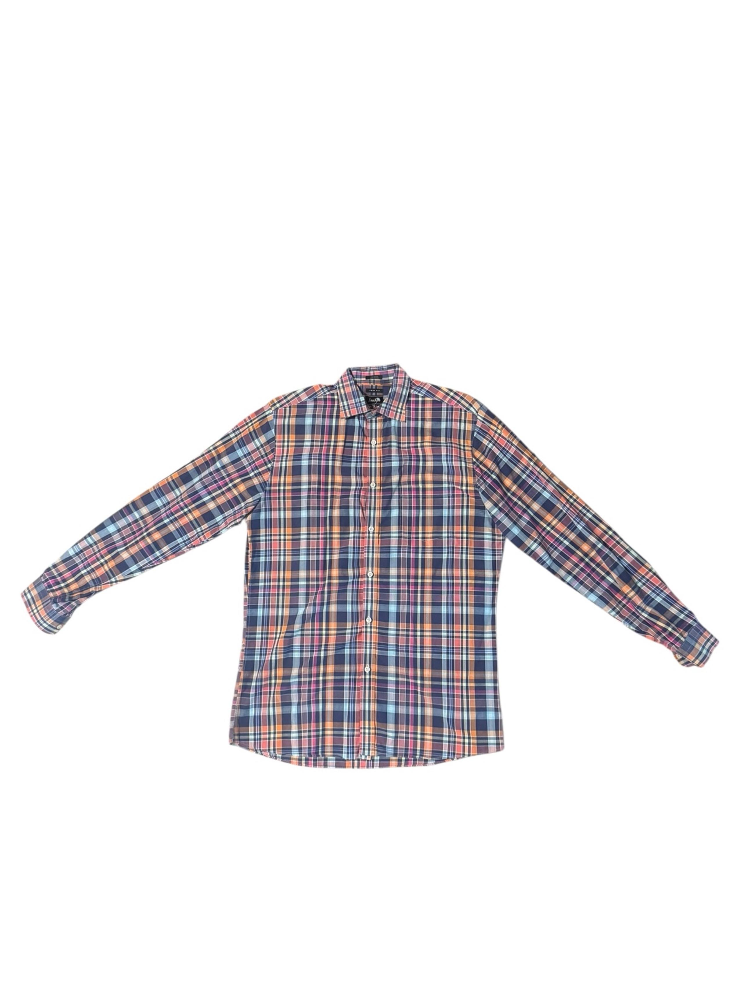 Neiman Marcus Men’s Button Up Shirt Size XL Colorful Plaid Long Sleeve Preppy