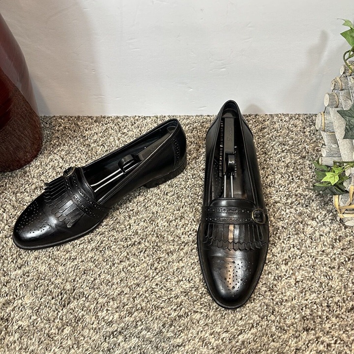 Johnston & Murphy Domani Shoes Men 9.5 M Black Monk Strap Loafer Kiltie Italy