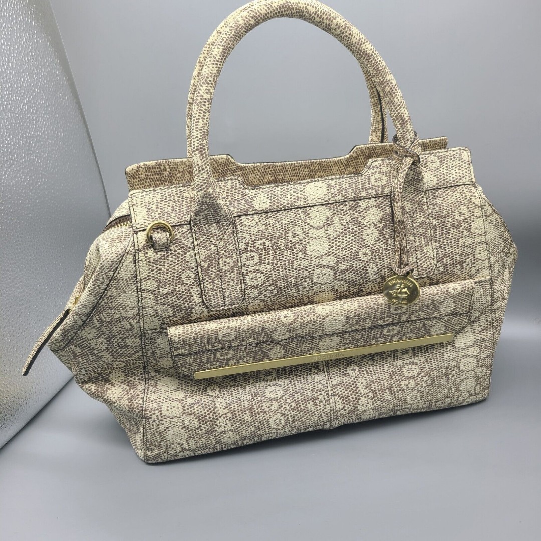 Brahmin Snake Print Leather Satchel Bag (No Strap) Large ivory/ taupe / gold new