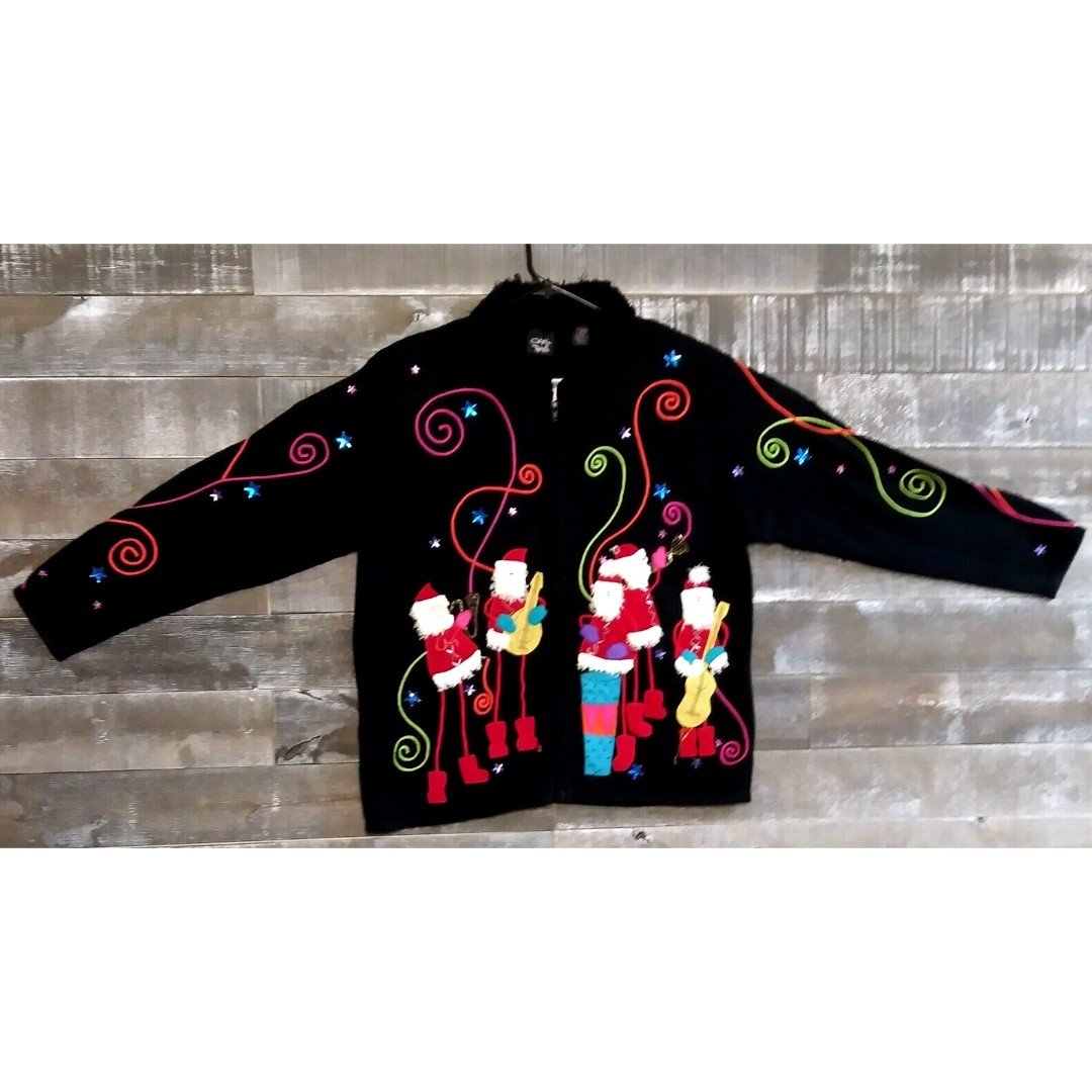 VTG Christina Rotelli Christmas Sweater Sz 1X Embroidered Holiday Santa Claus