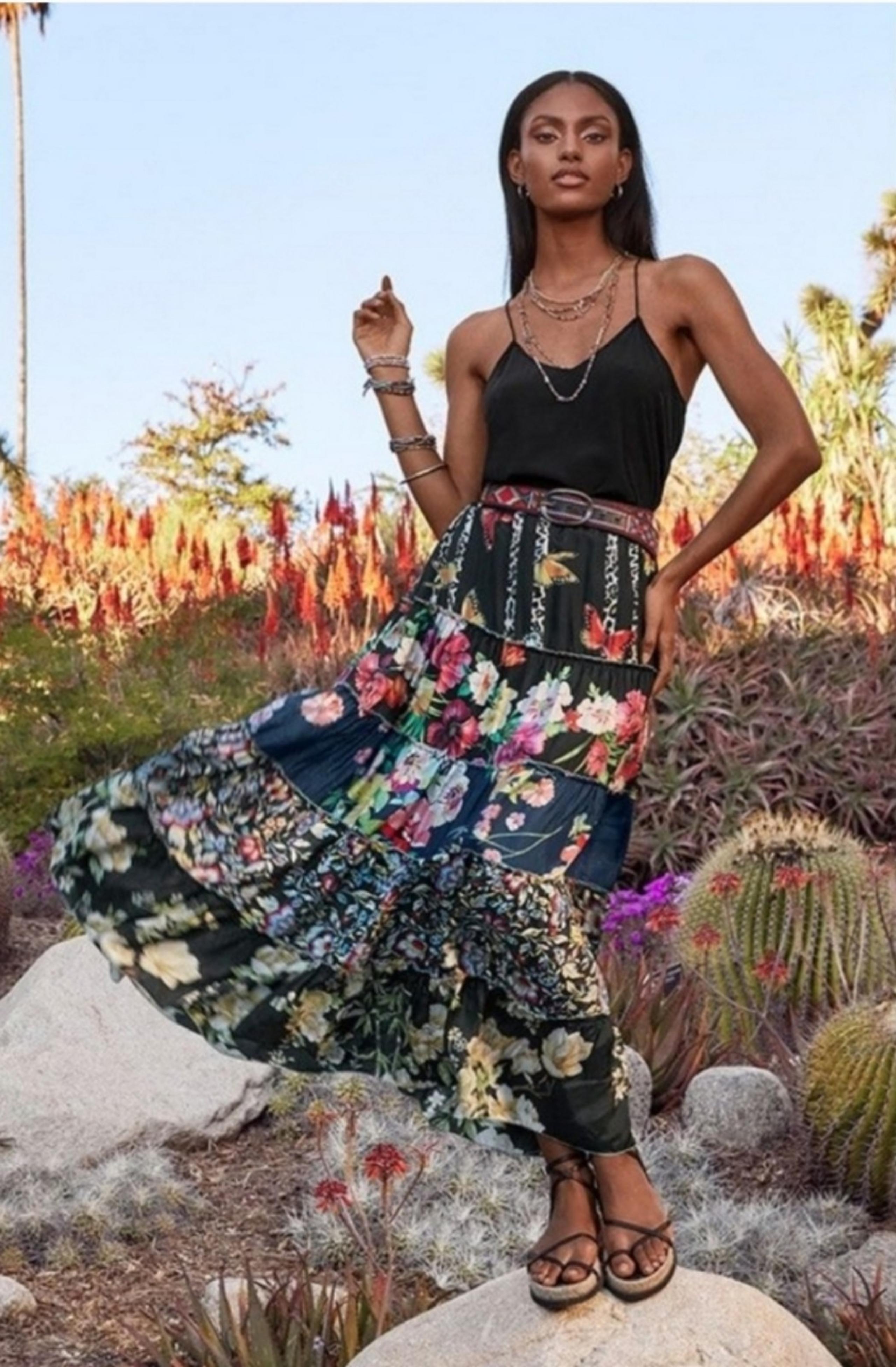 Johnny Was Silk Floral Maxi Skirt, size L, NWOT