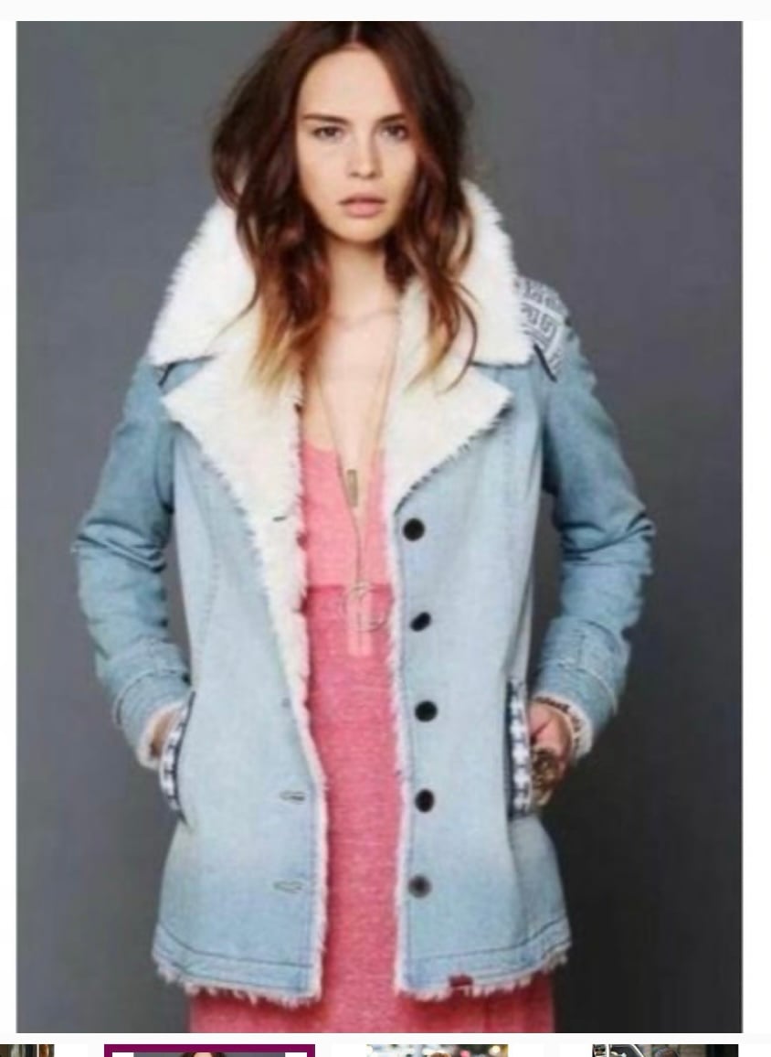 Free People Sherpa Shearling Denim Jacket Coat