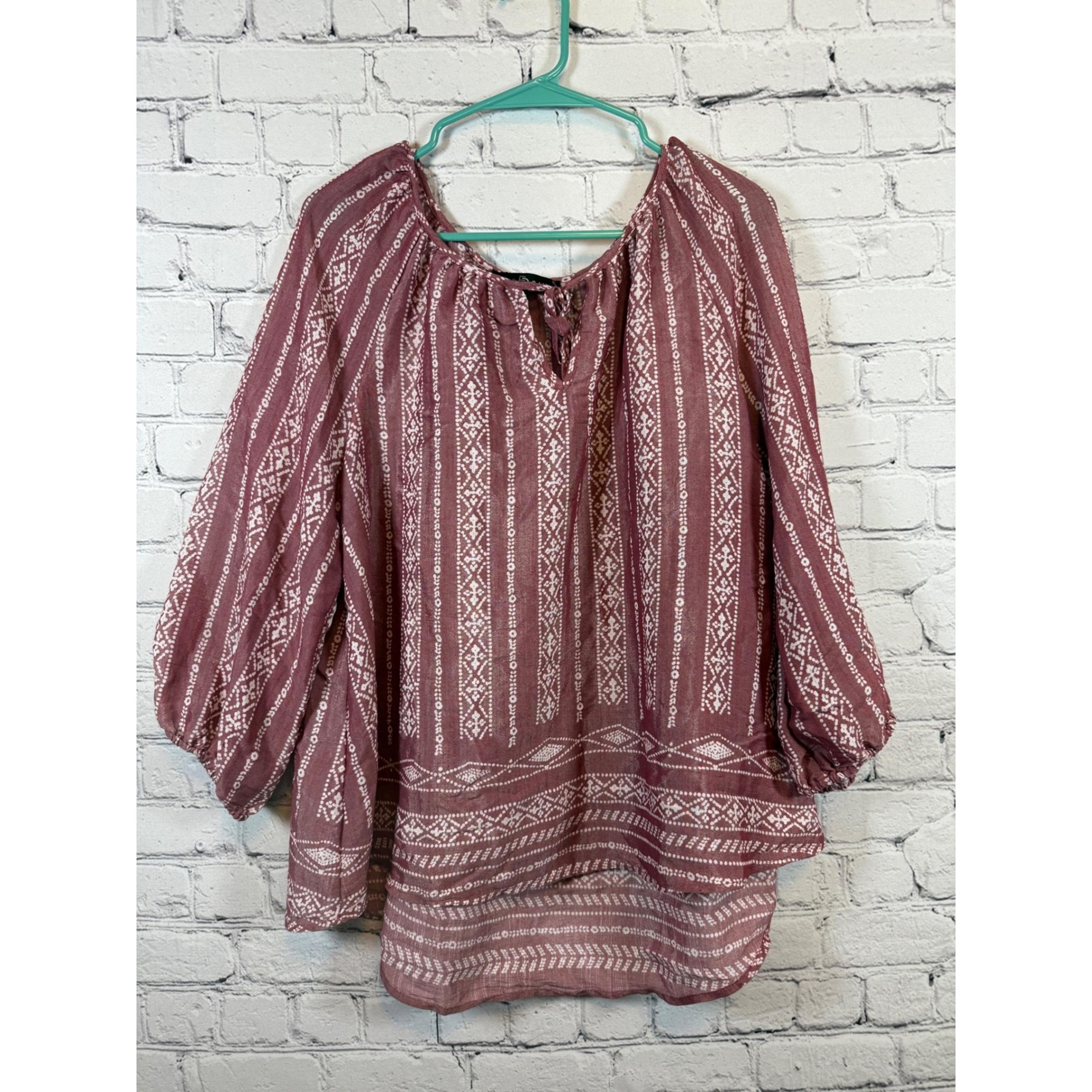 Fred David Peasant Blouse 3/4 Sleeve Tunic Top Bohemian Print Size L