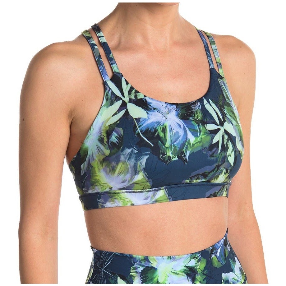 X by Gottex Crisscross Strap Sports Bra S Dark Floral Strappy Blue/Green NWT