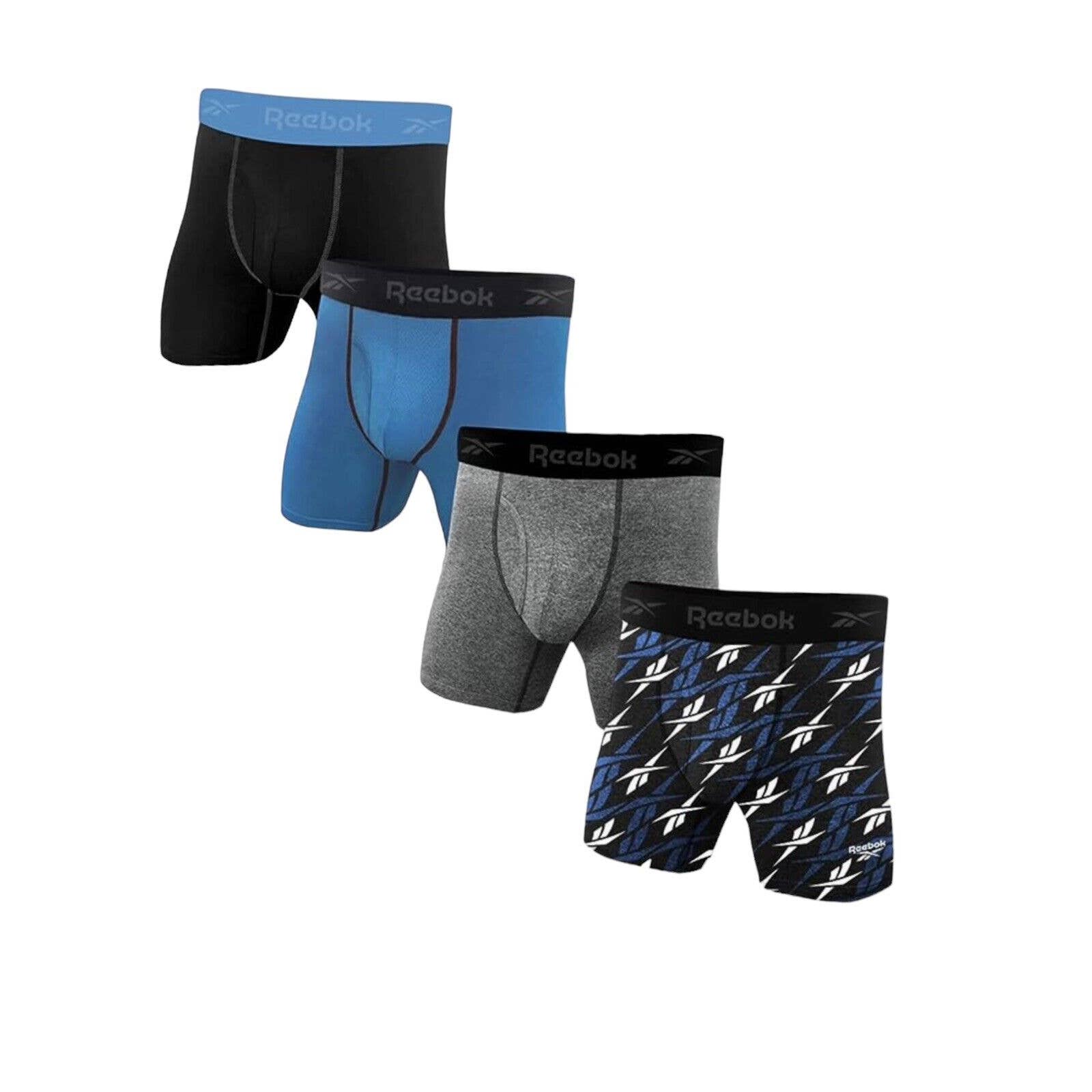 Reebok Men's Speedwick Performance Training Boxer Briefs 4 Pack- Blue/Black/Grey