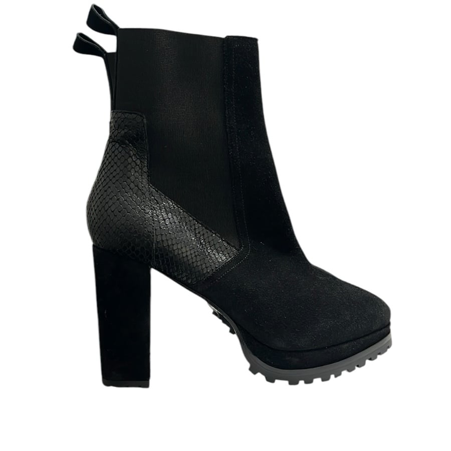 AllSaints Sahara Snakeskin Embossed Suede Bootie Black  Size 40