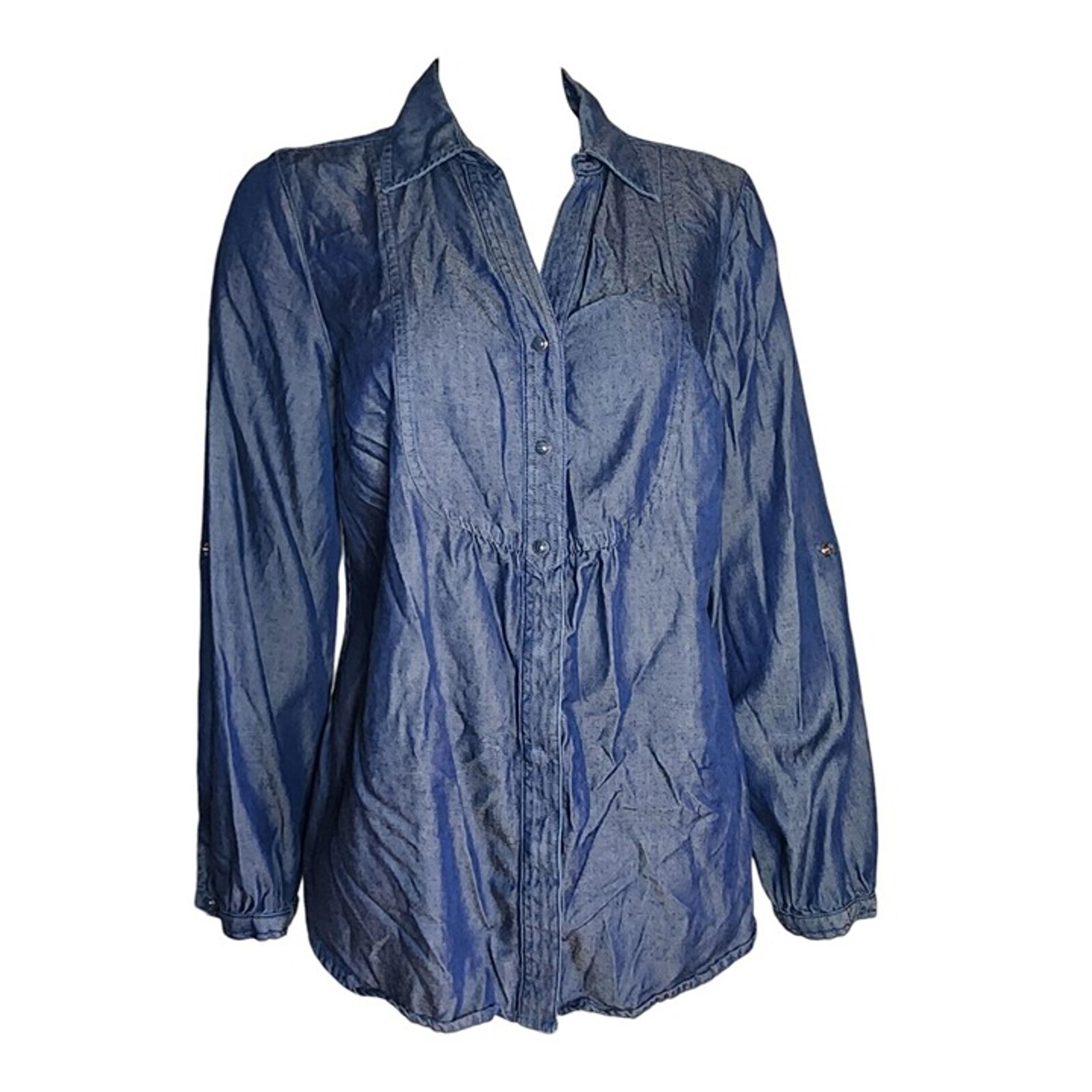 CHARTER CLUB Solid All Blue Button Down Collared Shirt Top Womens Size 12