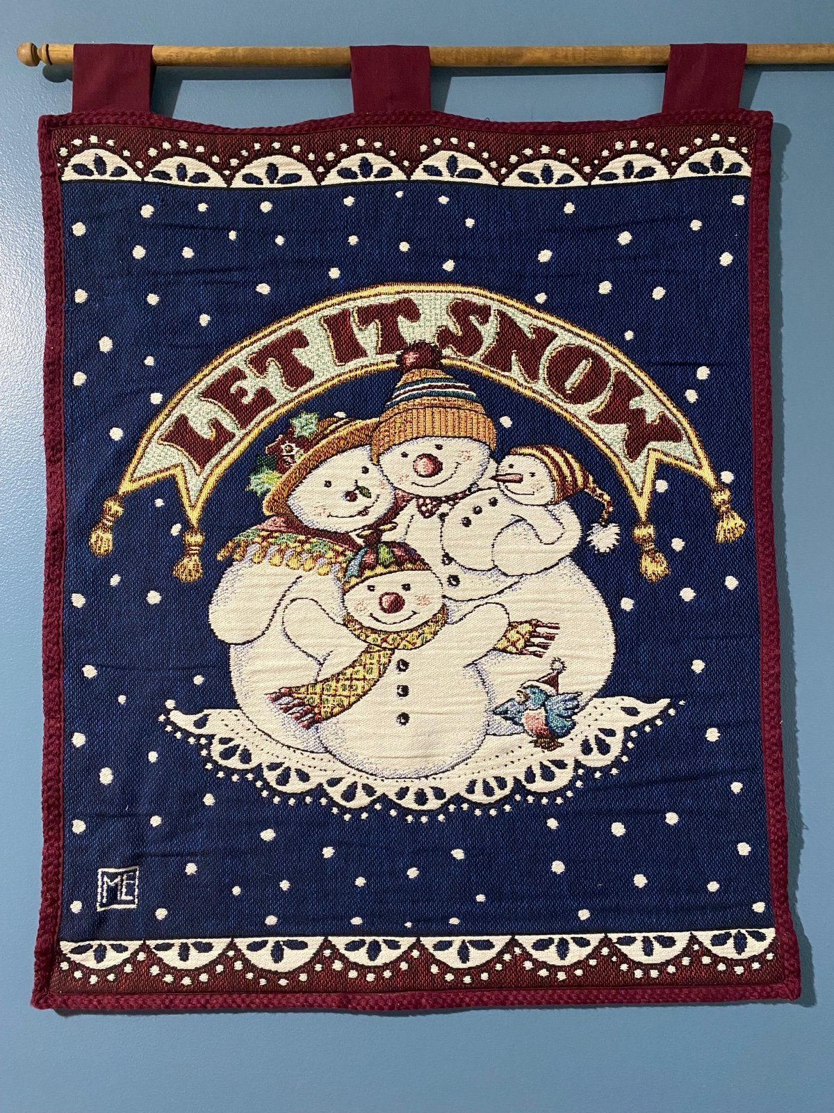 Snowman Family Let It Snow Mary Engelbreit Tapestry Wall Hanging