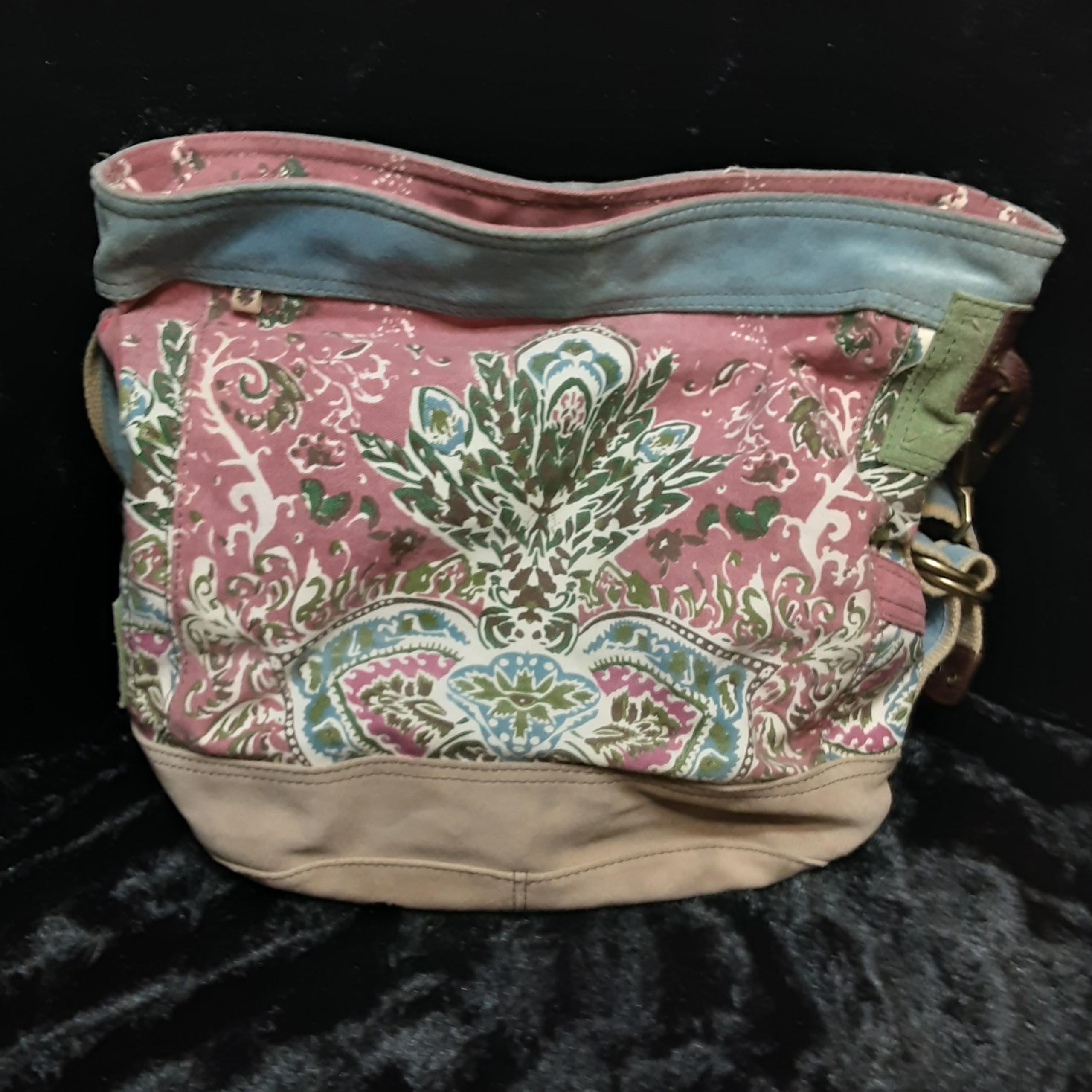 Lucky Brand floral multicolor suede canvas tote bag