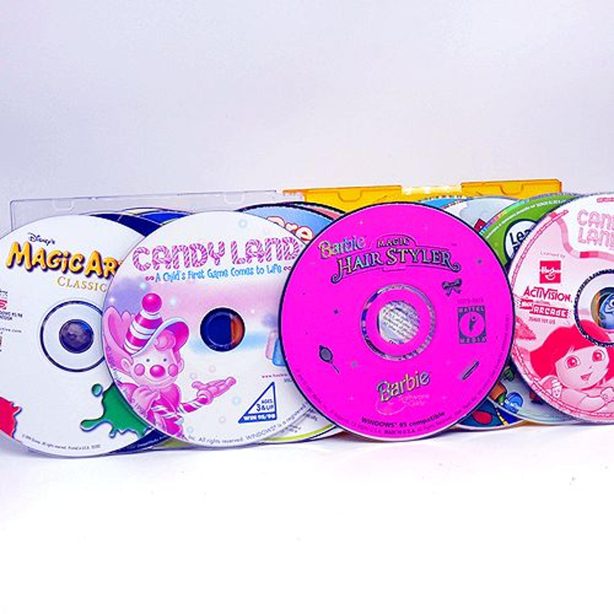 Childrens Educational PC Game Lot of 12

Games:

Barbie magic hair styler
Candy