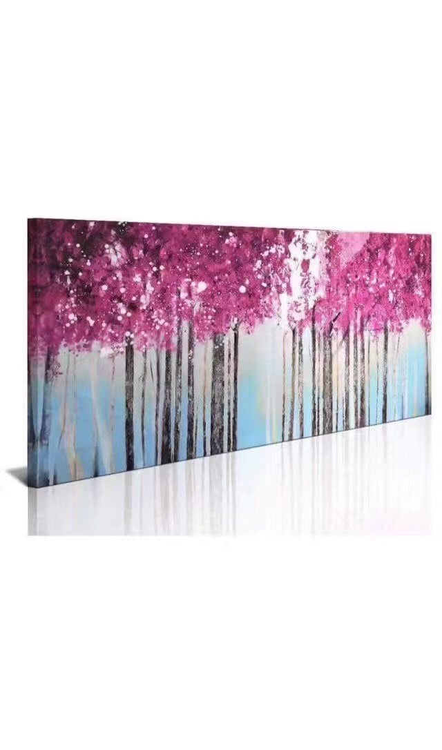 Canvas Wall Art for Living Room Abstract Pink Tree Painting Glass Surface Artwor