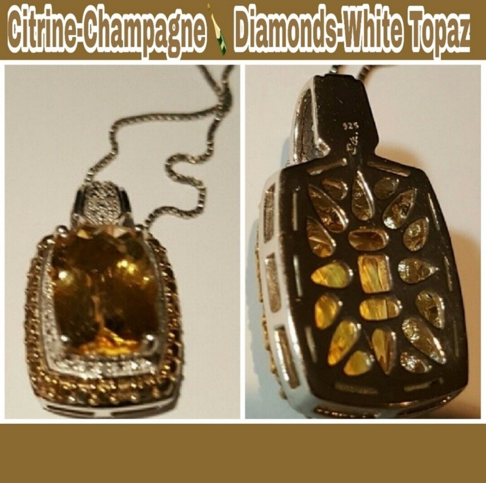NWT-STERLING SILVER NECKLACE, CITRINE, WHITE TOPAZ & DIAMONDS, 18 CHAIN