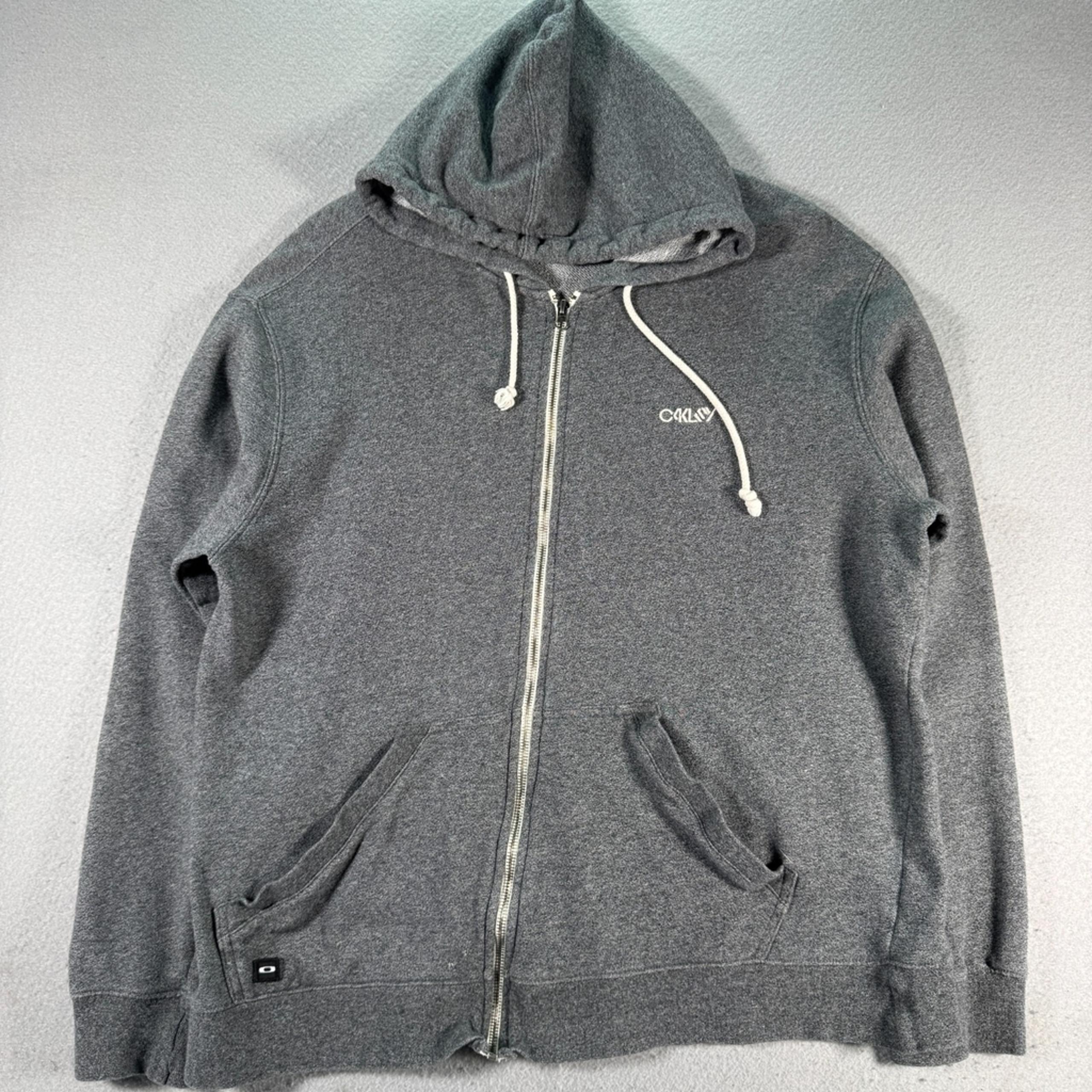 Oakley Hoodie Sweatshirt Mens XL Gray Embroider Fleece Skate Full Zip Outdoor