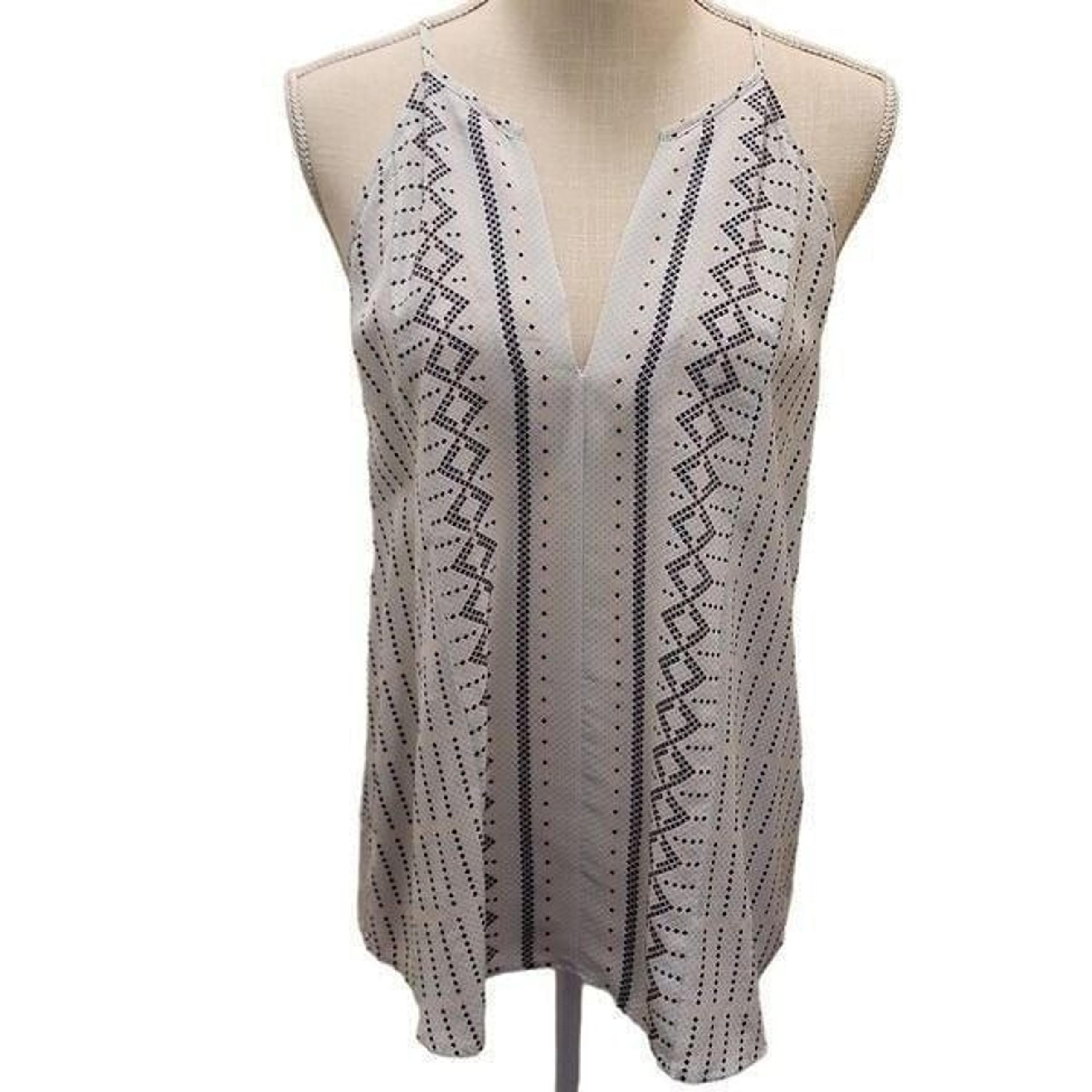 JOIE 'Trinetta' Printed 100% Silk Sleeveless Tank Top Navy Blue Pink Women's Siz