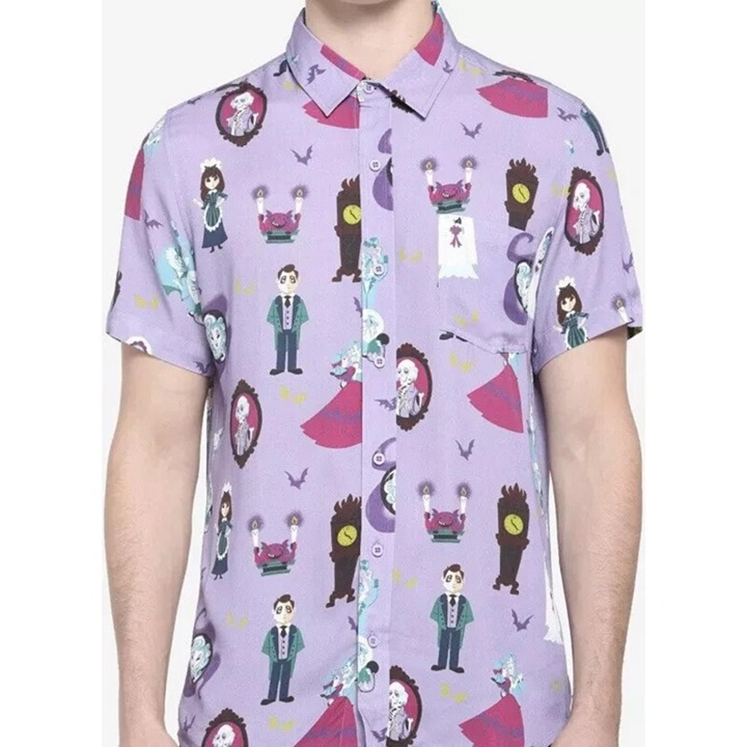 Disney Our Universe Haunted Mansion Purple Halloween Print Shirt Men's LARGE