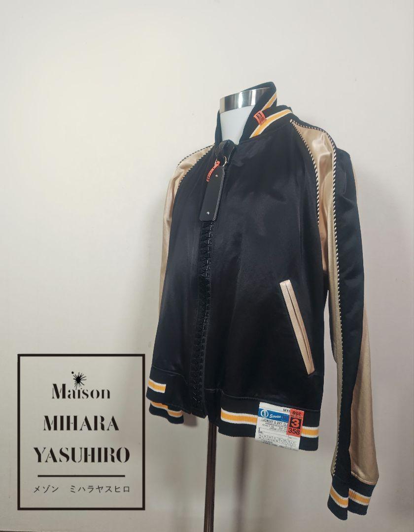 MIHARA YASUHIRO Double Color Big Zip Satin Soutien Collar Jacket Black