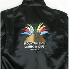 Vintage 80s Mountain View Casino Pahrump Nevada S Black Satin Jacket Made USA
