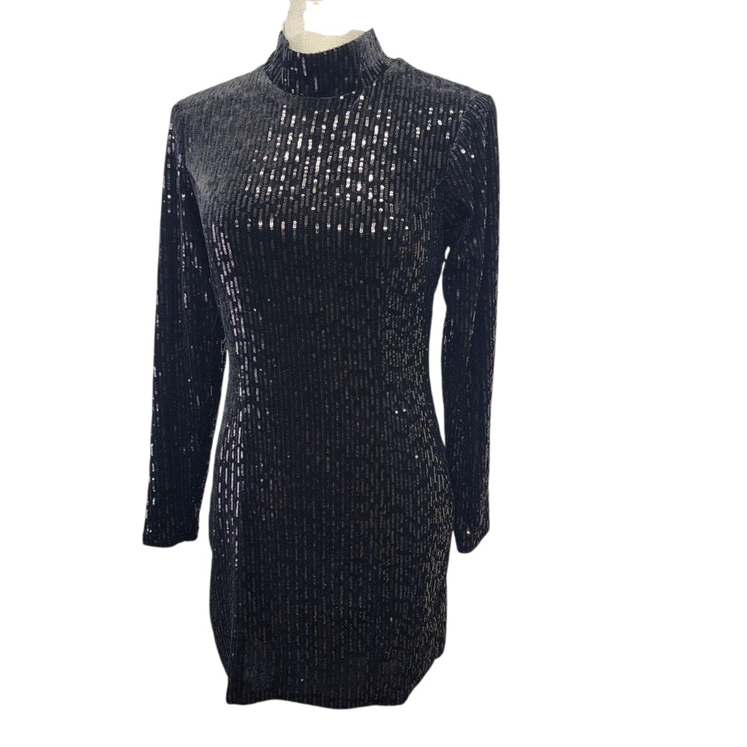 Mi Ami  Elegant Women's Black Sequin Long Sleeve Dress Size Medium