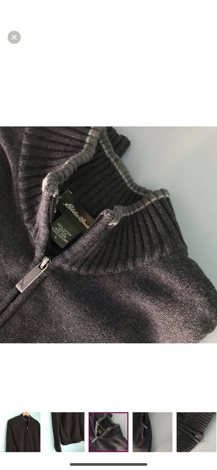 Eddie Bauer Zip Up Chunky Grey Long Sleeve Sweater Cardigan L Rare Preppy