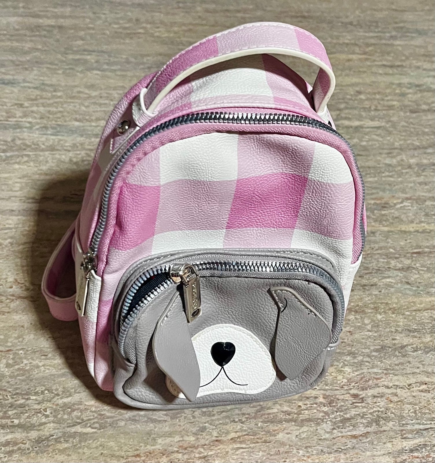 Betsey Johnson small plaid pink and white Backpack