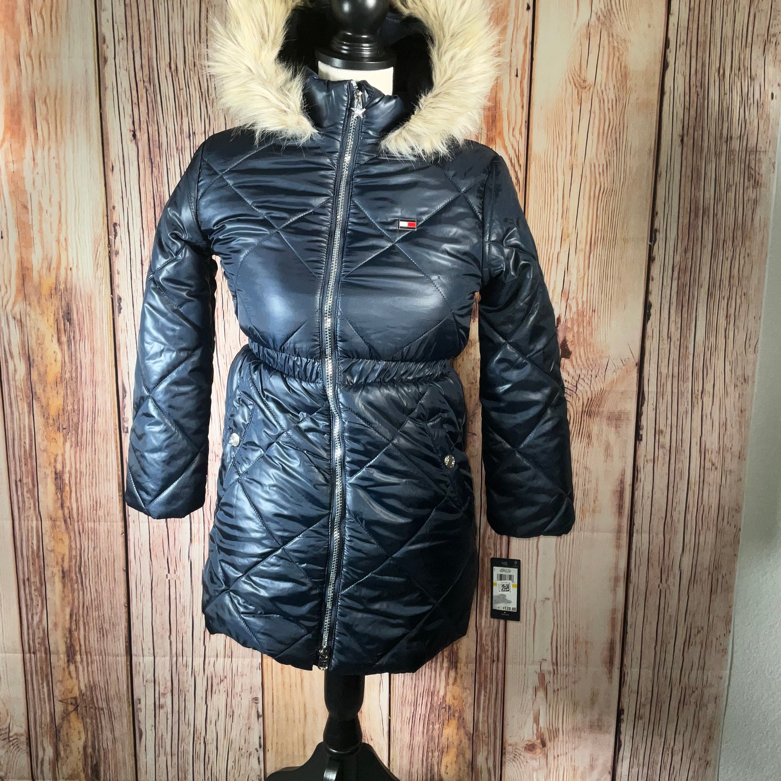 Tommy Hilfiger Big Girls Diamond Quilt Long Hooded Puffer Jacket Large NWT