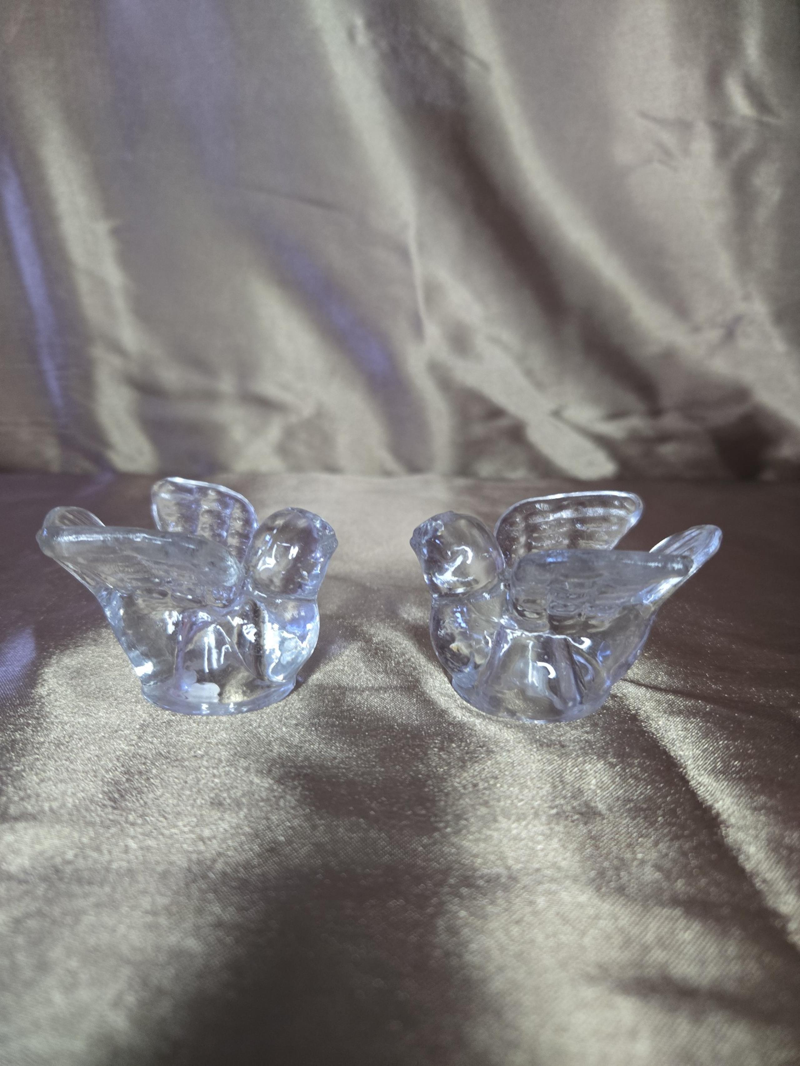 Biederman Taiwan 2 pc clear crystal finch mini candle holders