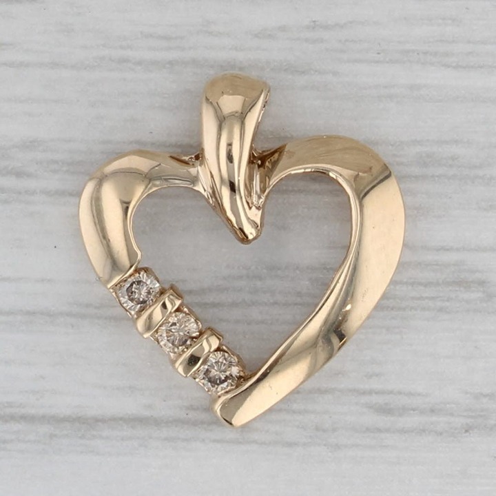 Diamond 3-Stone Open Heart Pedant 10k Yellow Gold