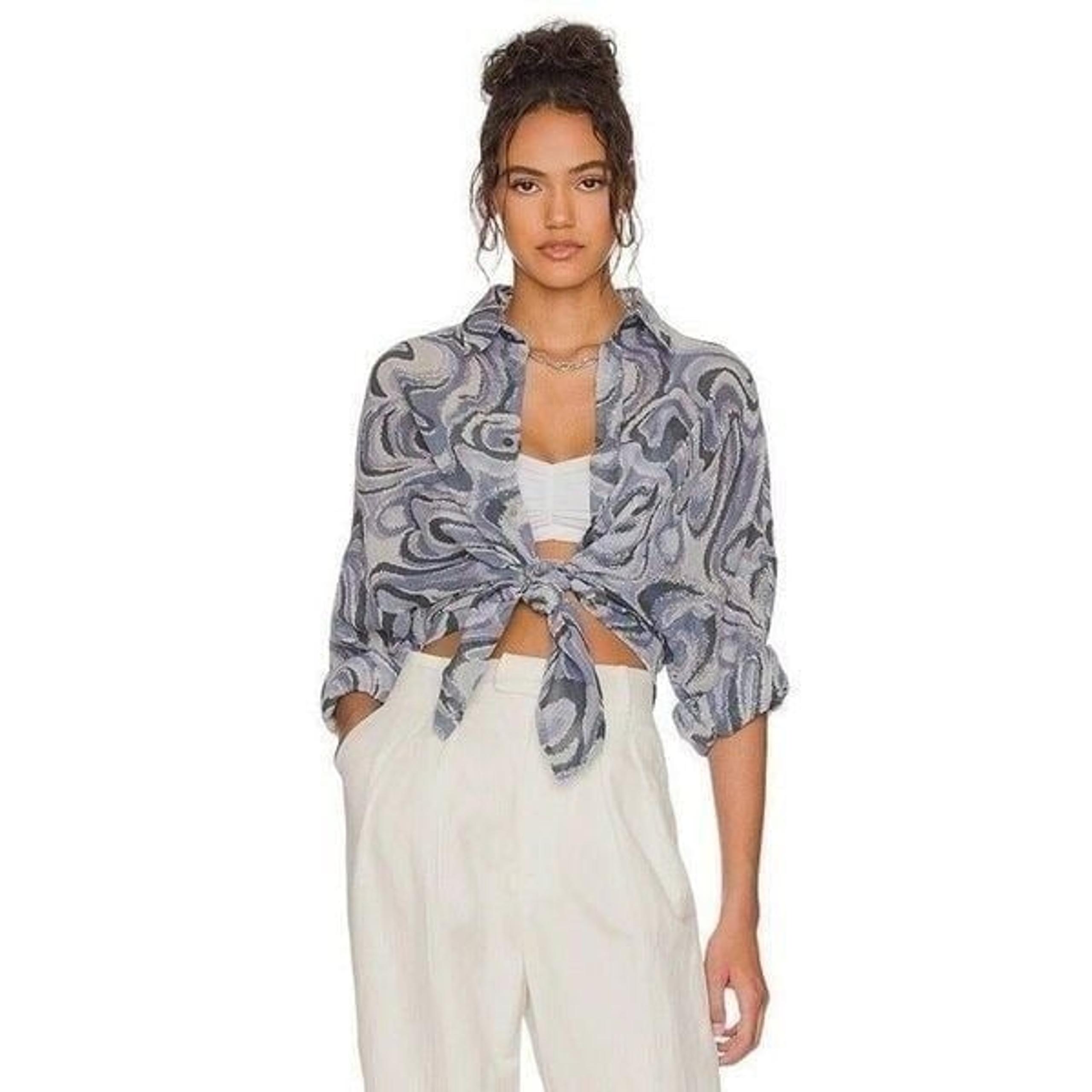 Indah Como Oversize Button Up Shirt in Imagine Blue Small Medium New Womens
