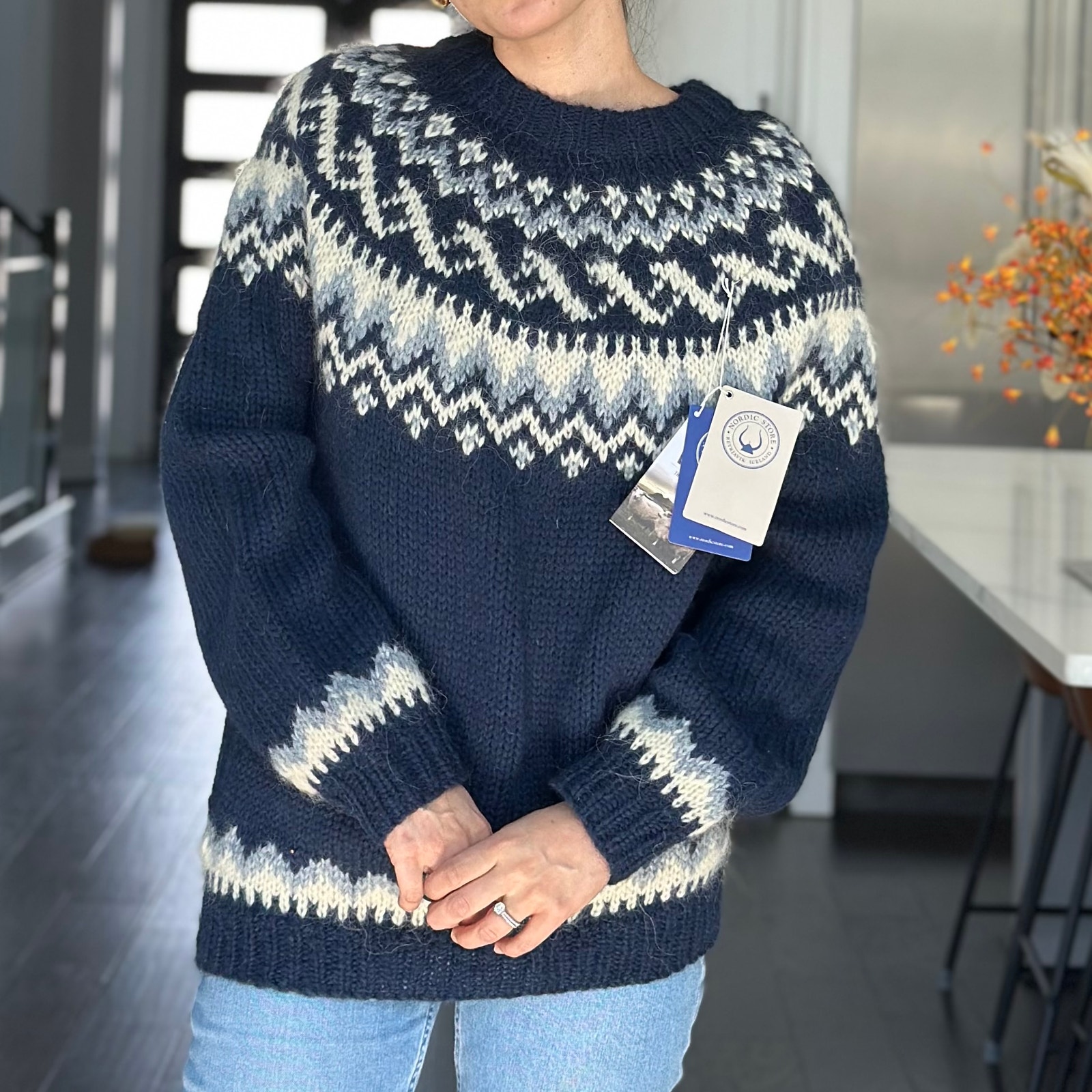 Nordic Store Traditional Wool Pullover Blue Size Large NWT
