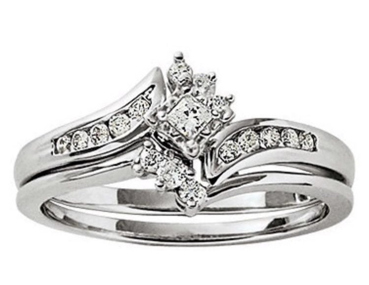 New 10K White Gold & Diamonds Bridal Set