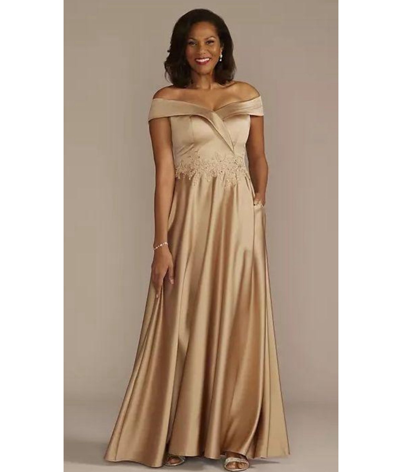 NWT David’s Bridal Oleg Cassini Gold Dress