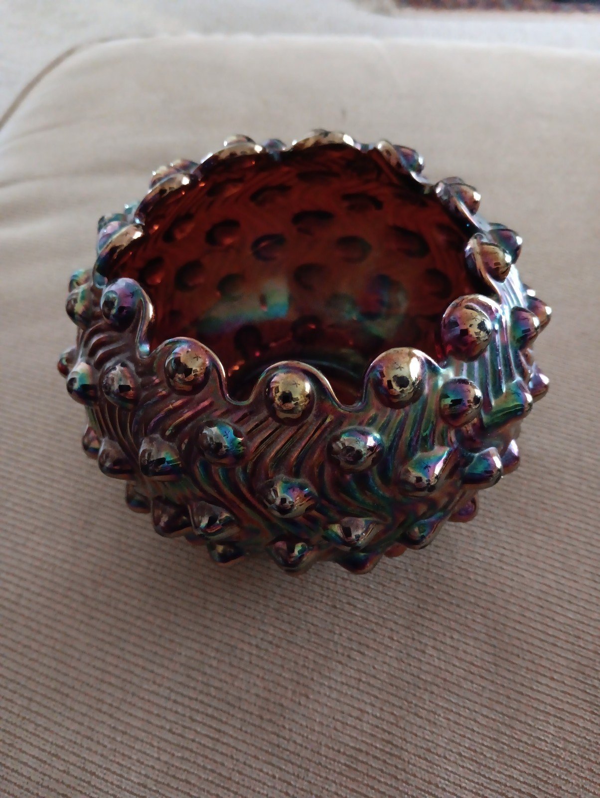 Millersburg Rosebowl Carnival Glass Hobnail Swirl Vintage