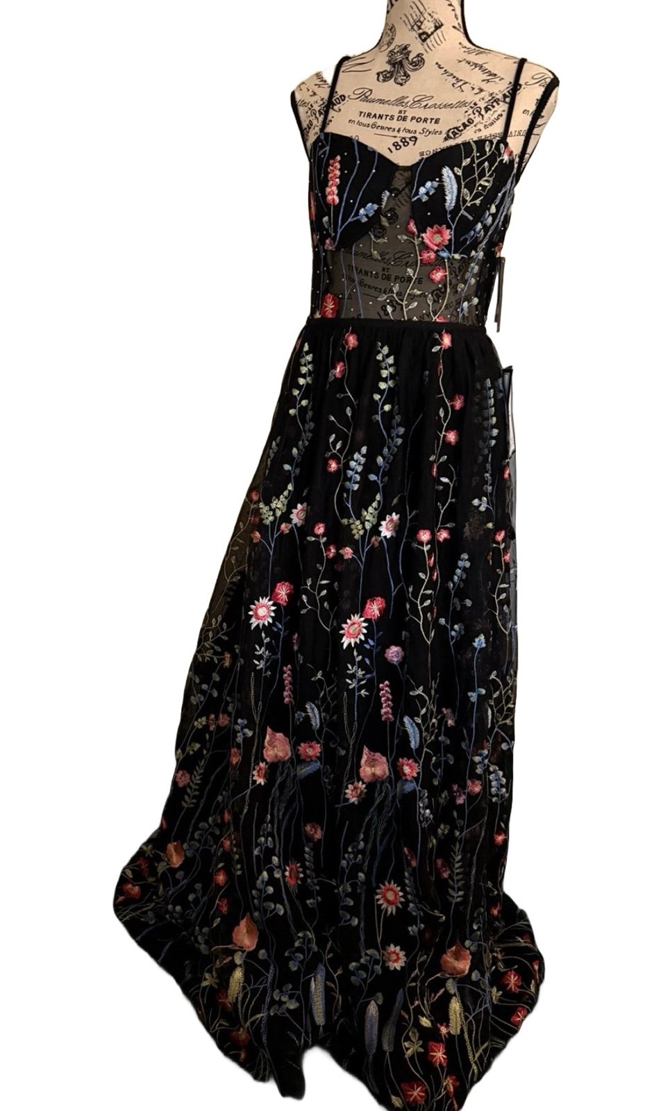 Macy's Jr City Studio New Floral Embroidered Navy Dress prom vibe