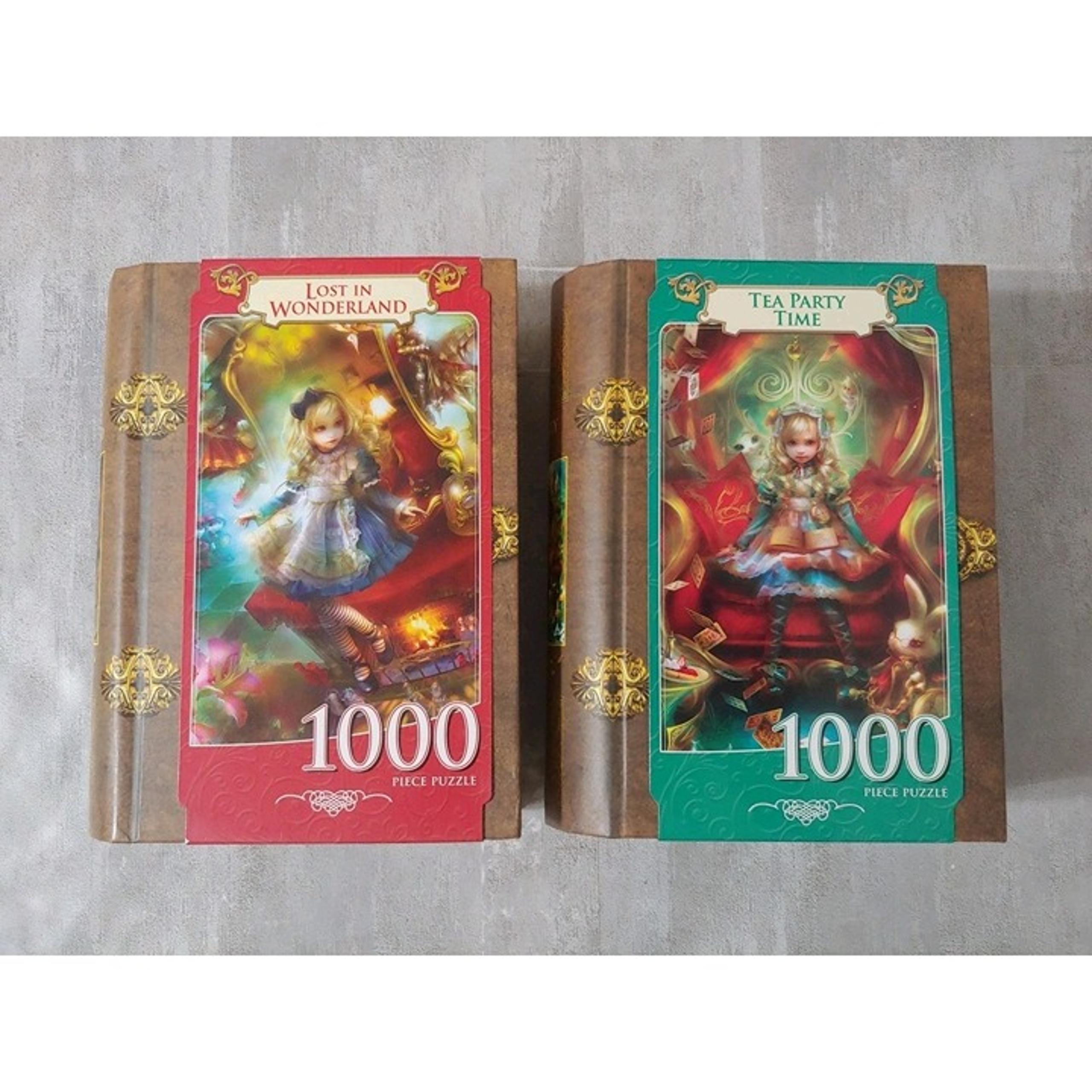 2 Masterpieces Alice Lost in Wonderland /Tea Party Time 1000 Puzzle Book Box Lot