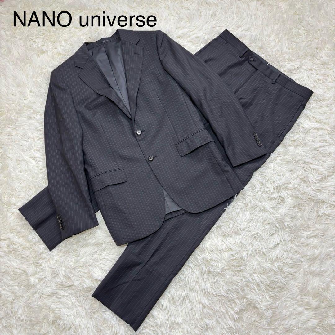 【nano・universe】Suit, Setup, Stripe, Single, 2 Button, Black, Size M