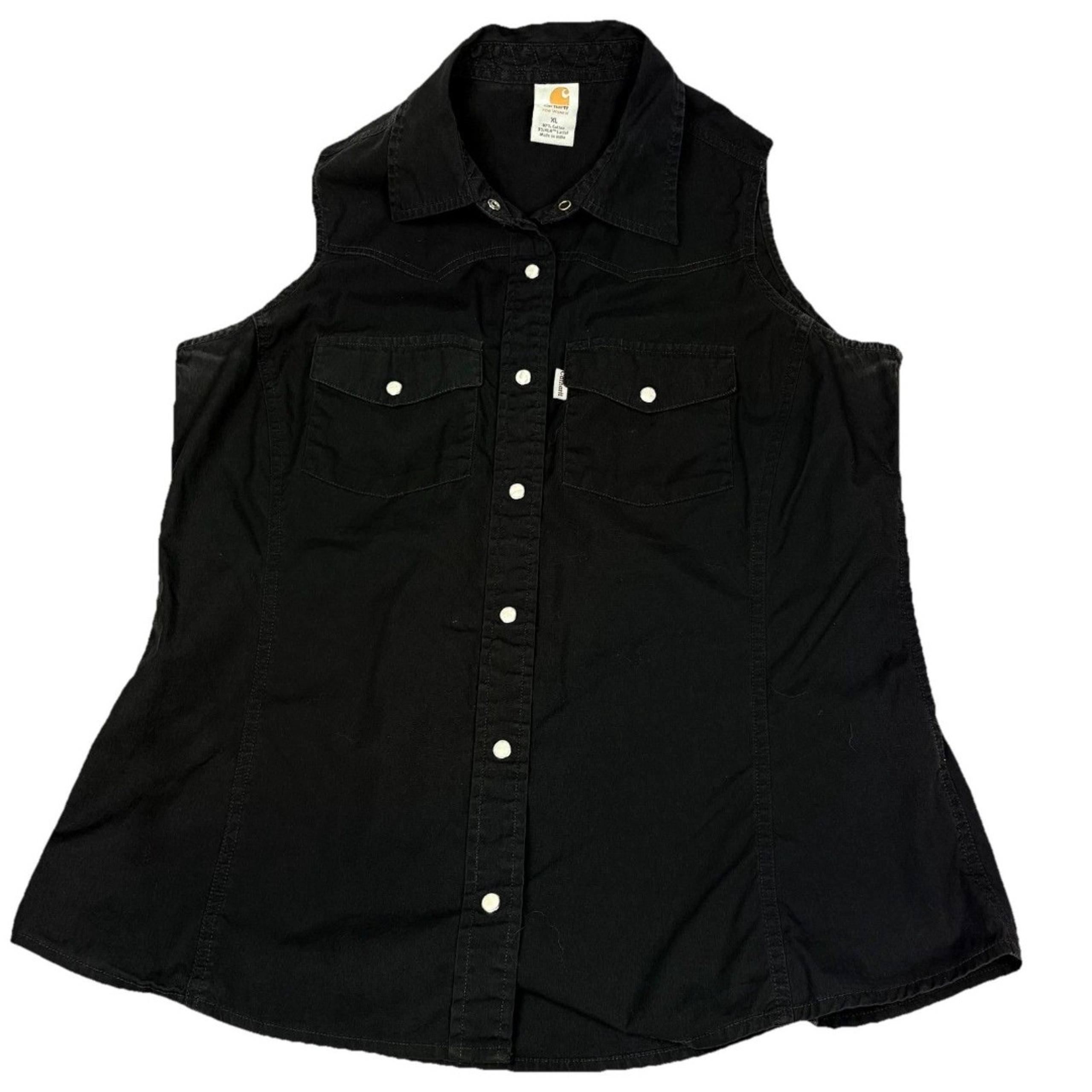 Vintage Carhartt Women’s Black Pearl Snap Denim Western Vest XL Workwear Core