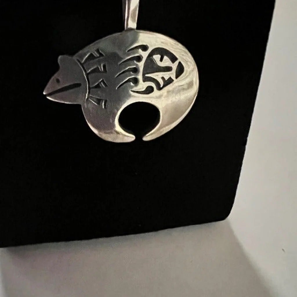 Jason Takala Silversmith Stylized Sterling Silver Hopi Bear Pendant. Signed.