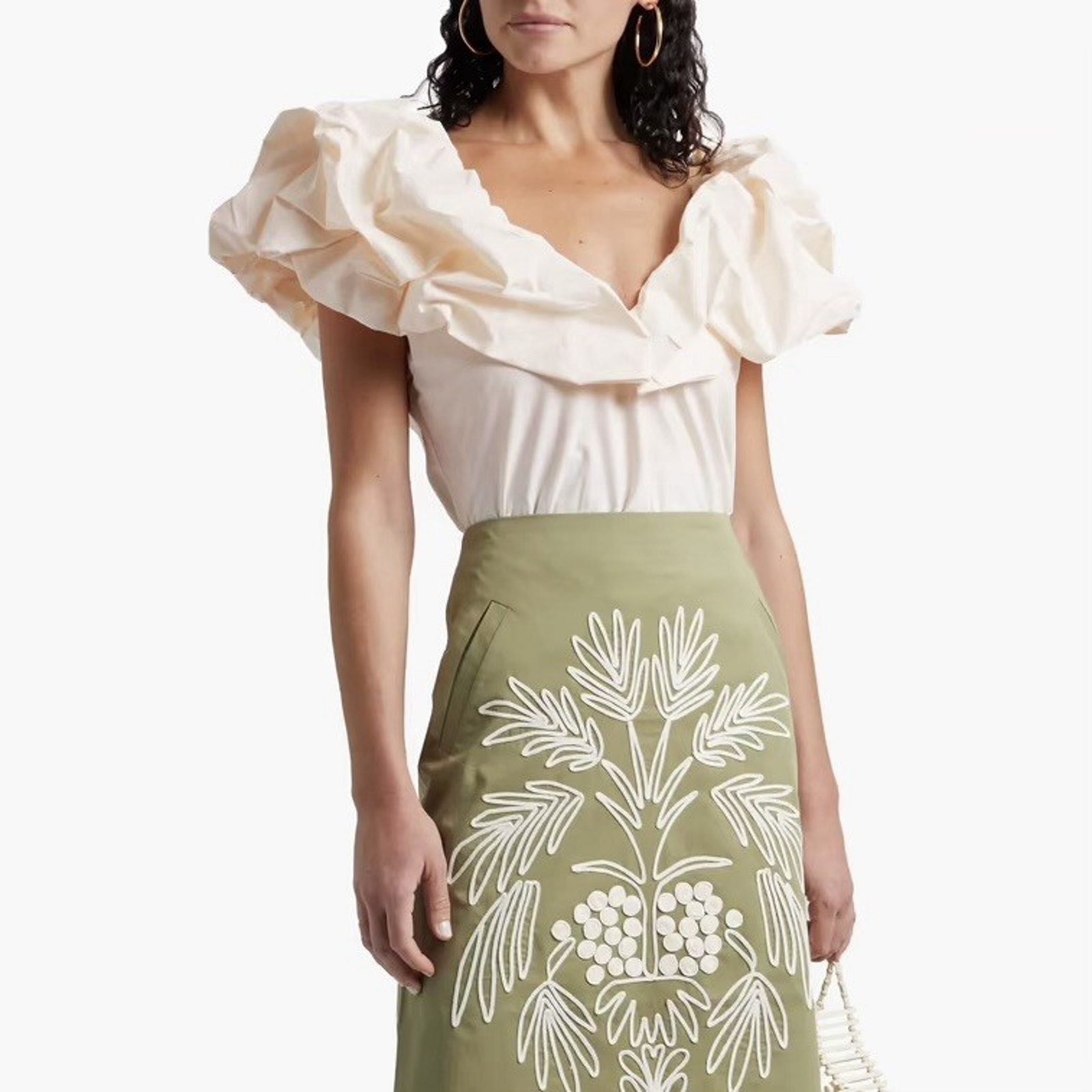 JOHANNA ORTIZ Embrace Chaos Ruffled Cotton Blend Poplin Top Size 2