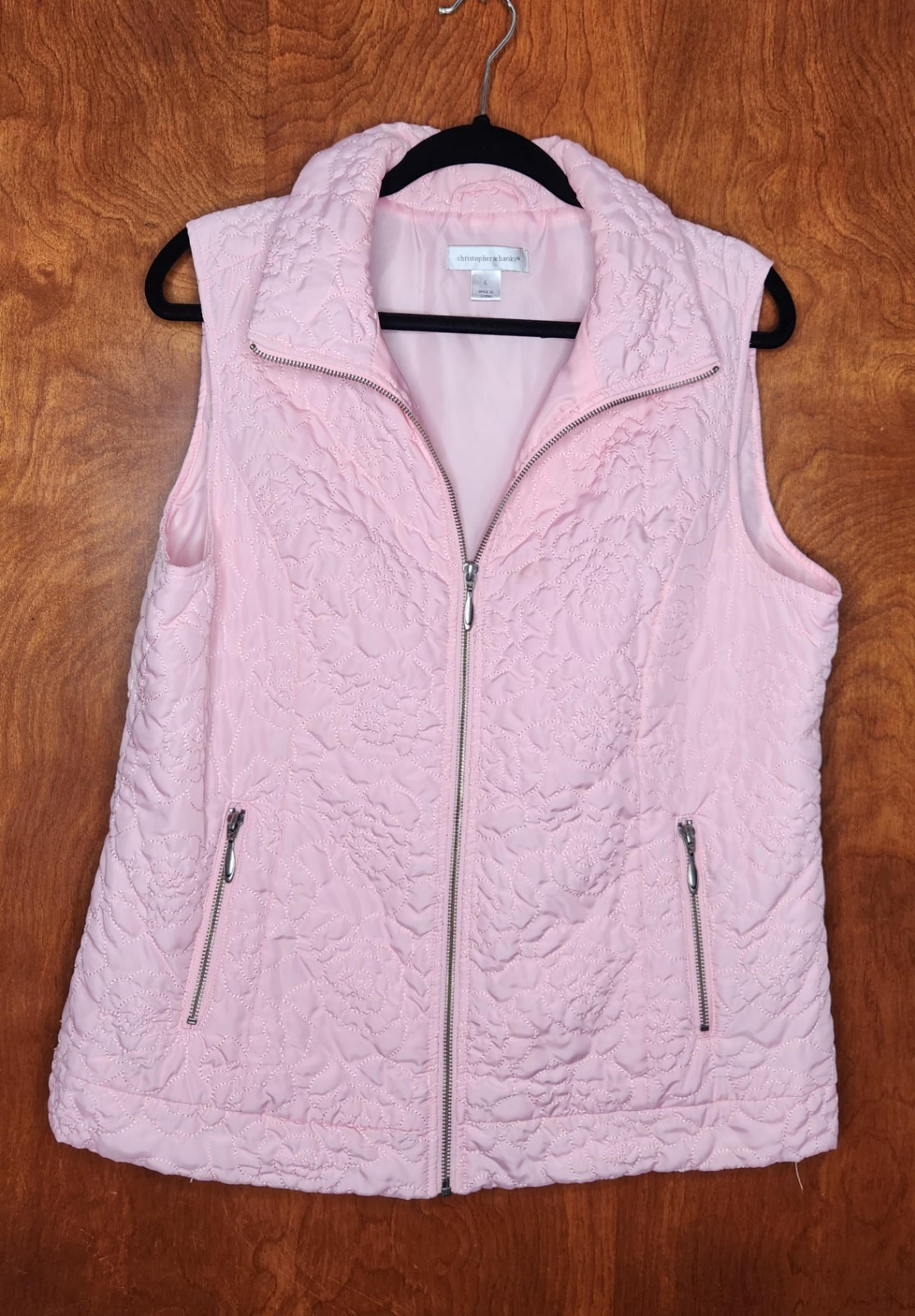 Christopher & Banks Pink Puffer Quilted Floral Sleeveless Vest Women's Large