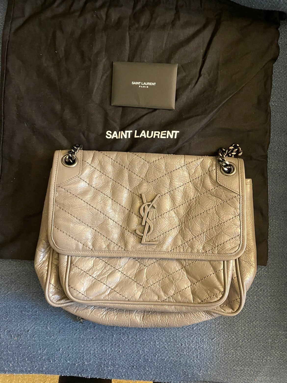 YSL Niki Chain Flap Shoulder Bag in Gray