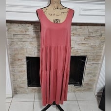 Eileen Fisher pink tiered 100% cotton midi dress size XL