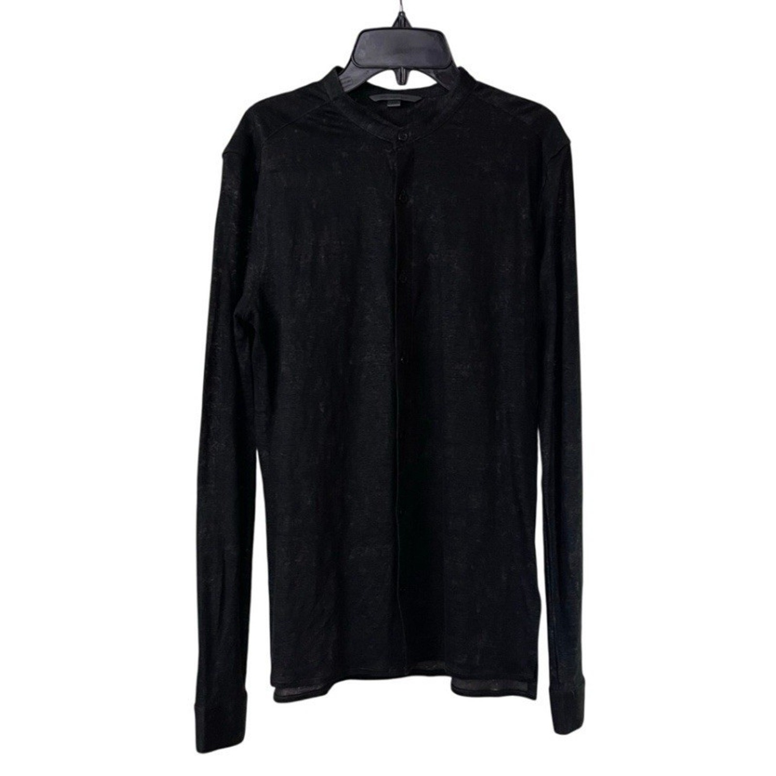 John Varvatos Collection Shirt Mens Size XS Black WaterColor Linen Band Collar