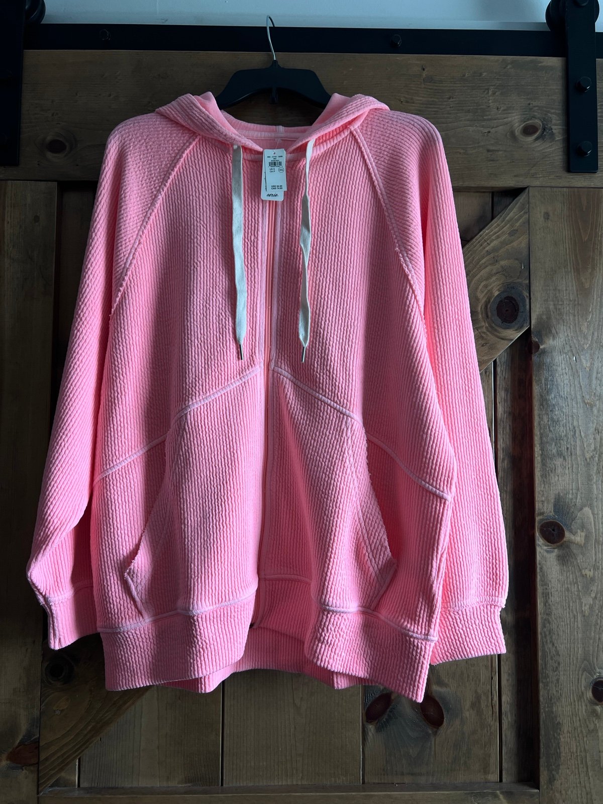 NWT aerie wonder full zip textured hoodie shell pink