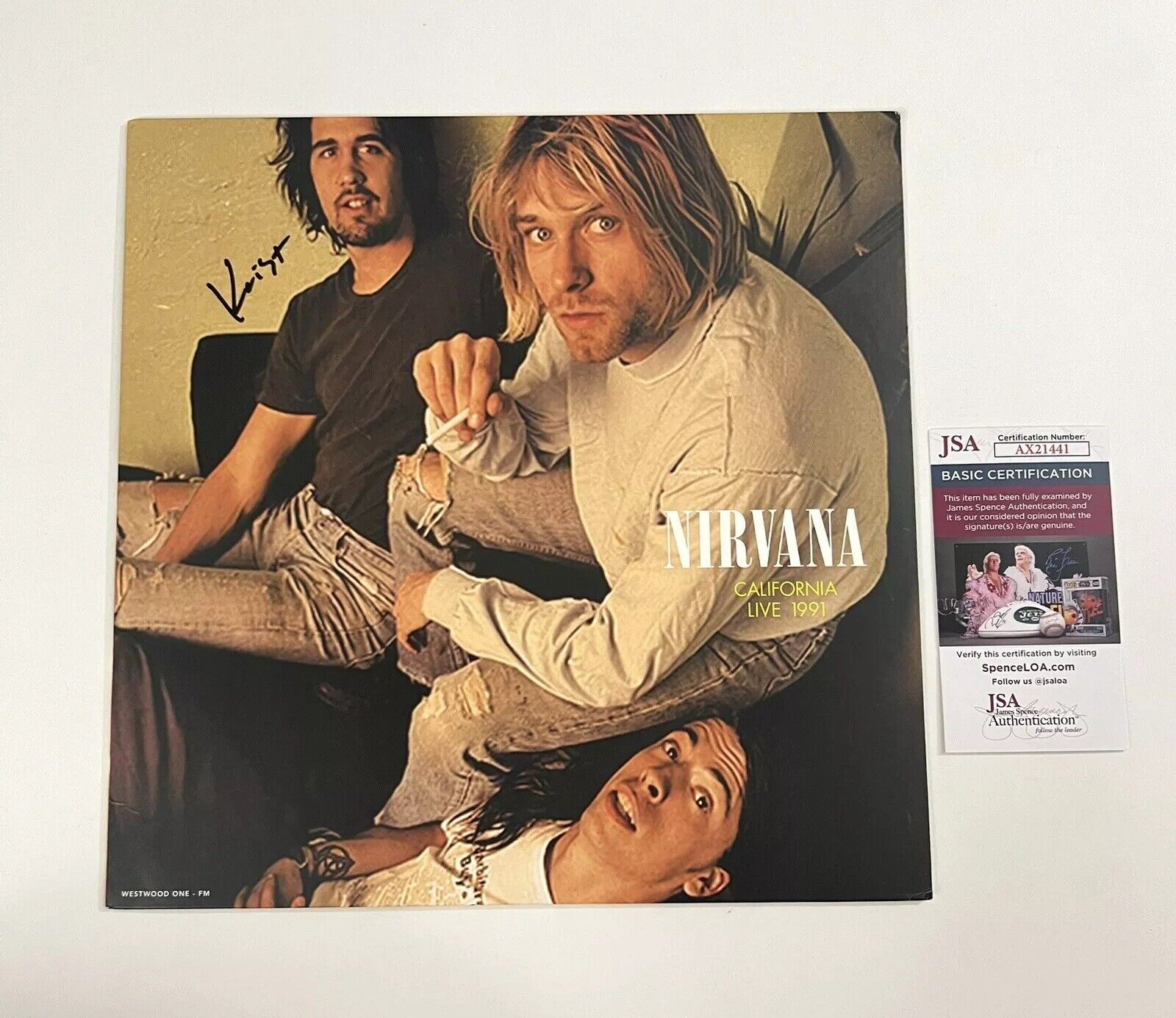 NIRVANA SIGNED LIVE CALIFORNIA 1991 VINYL RECORD KRIST NOVOSELIC + JSA COA
