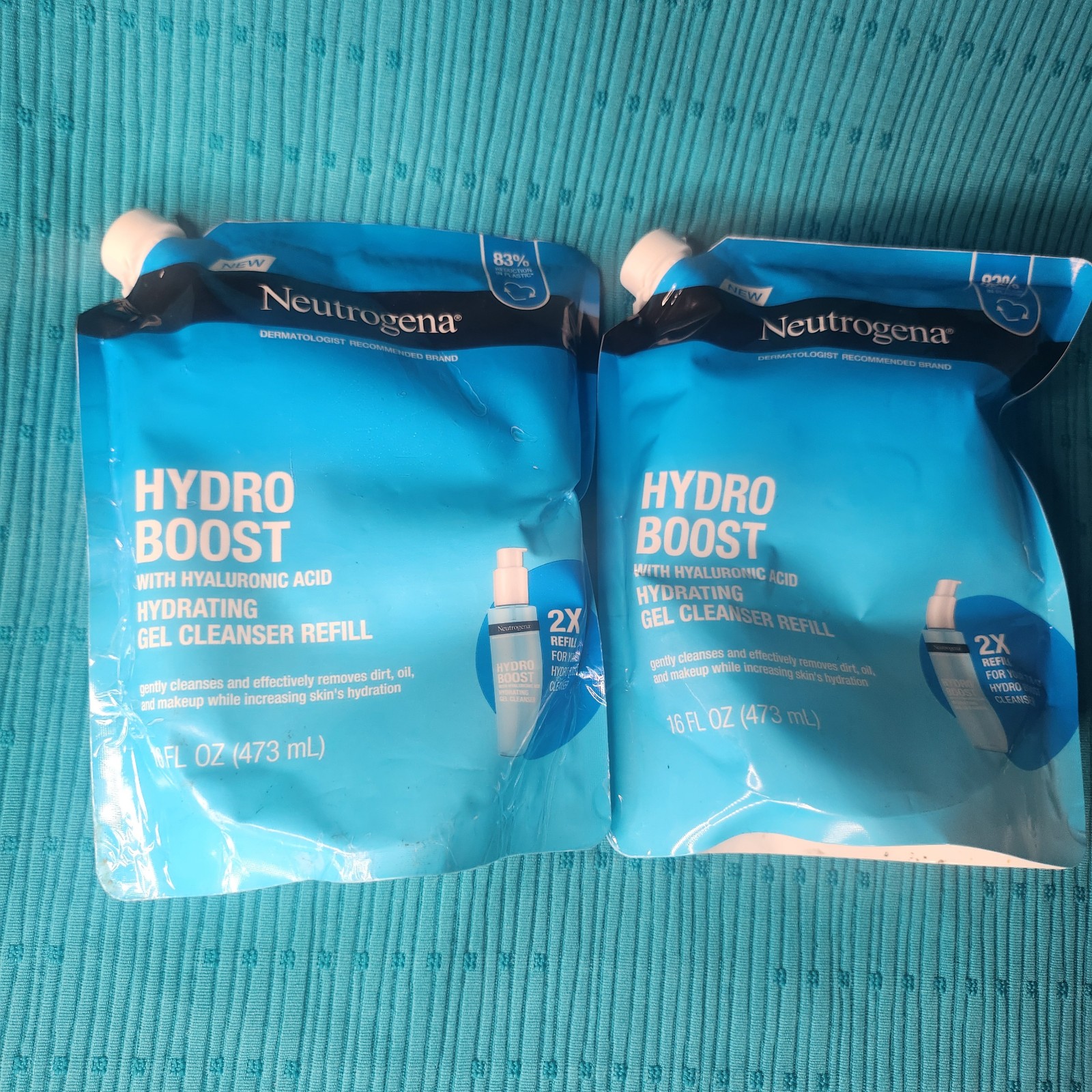 Neutrogena Hydro Boost Hydrating Cleansing Gel Face Wash, 16 oz REFILL BAGS 2x