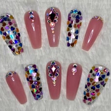 Multicolored Heart Press On Nails