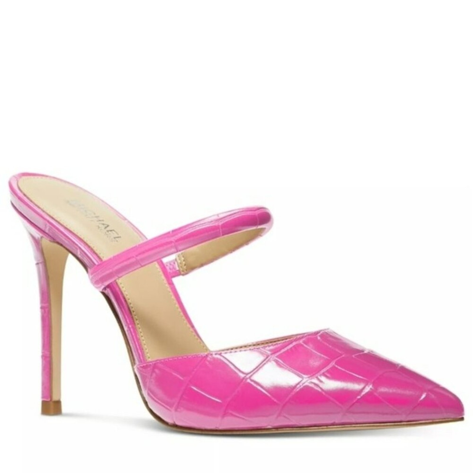 Michael Kors Jessa Crocodile Embossed Leather Mule Pink 10