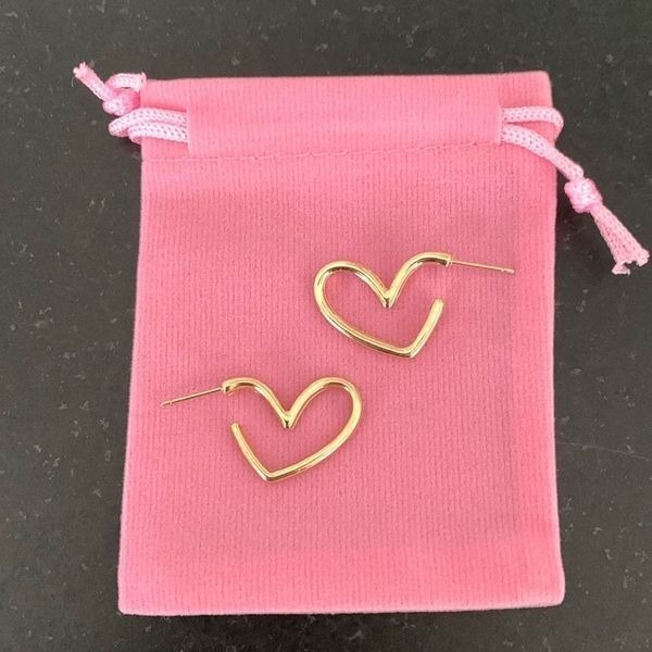 Gold Plated Open Heart Hoop Earrings with Gift Pouch, Sweet Holiday Love Gift