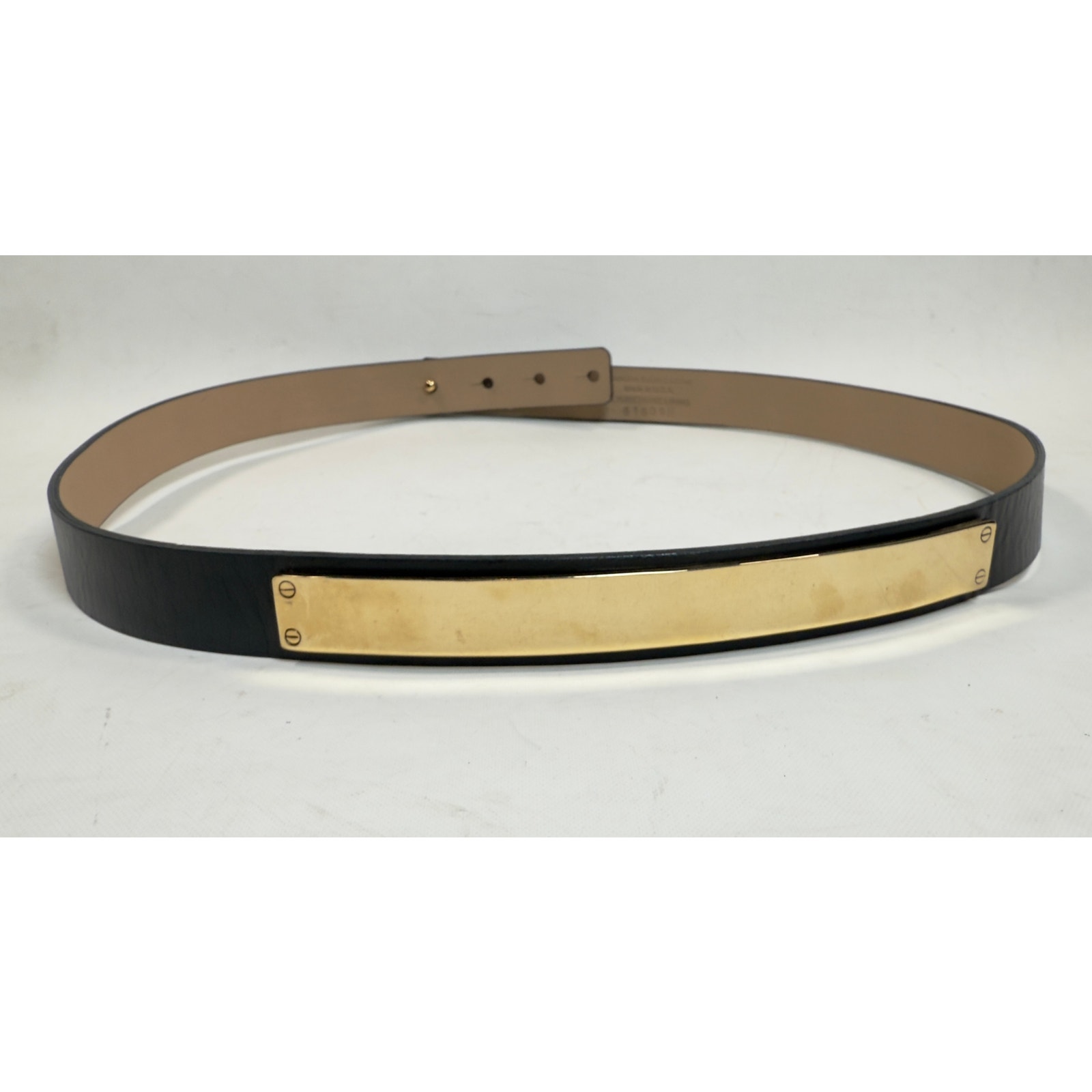 St. John Collection Gold Metal Plate Leather Belt 295 size M