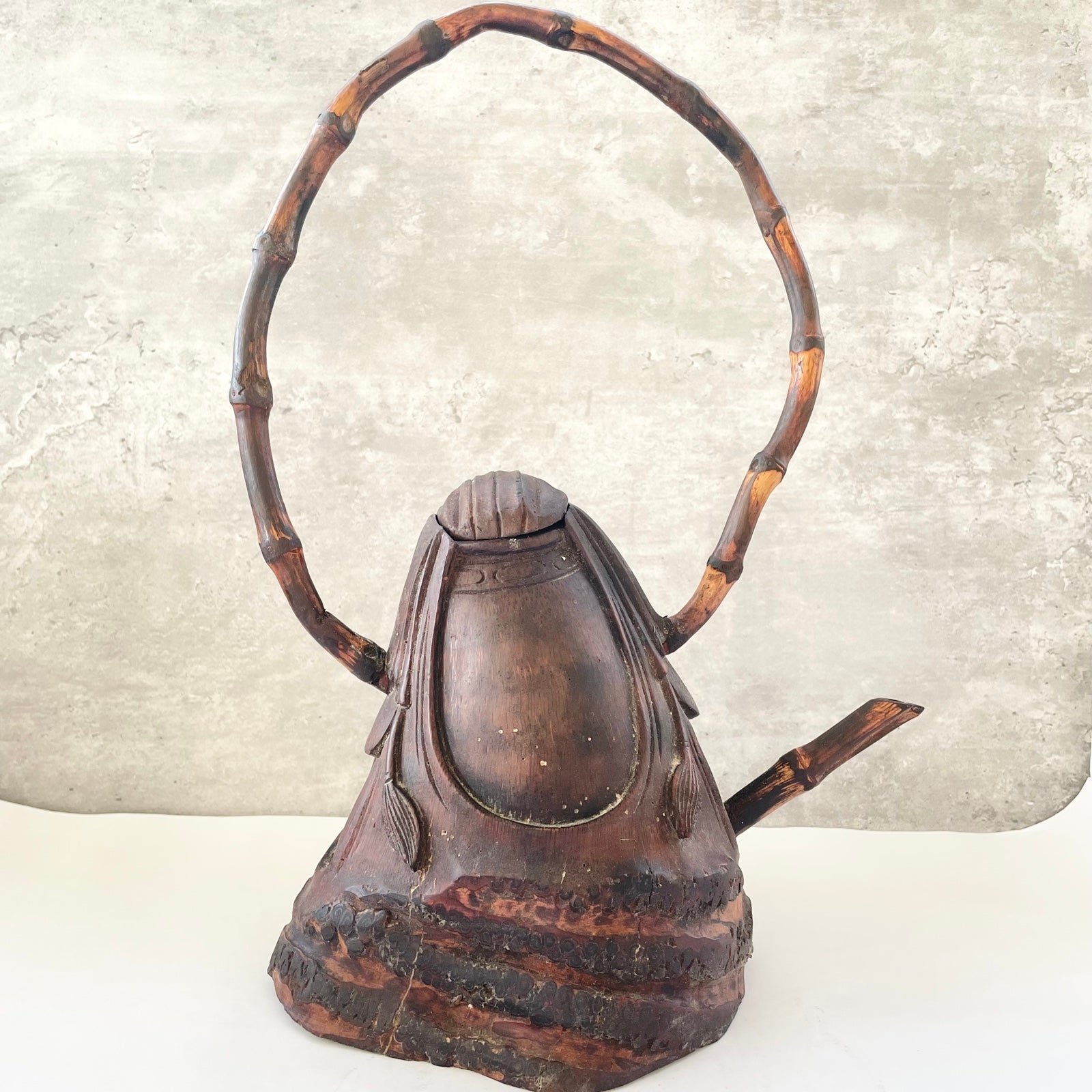 Vintage Bamboo Root Hand Craved Decorative Teapot Not For Use